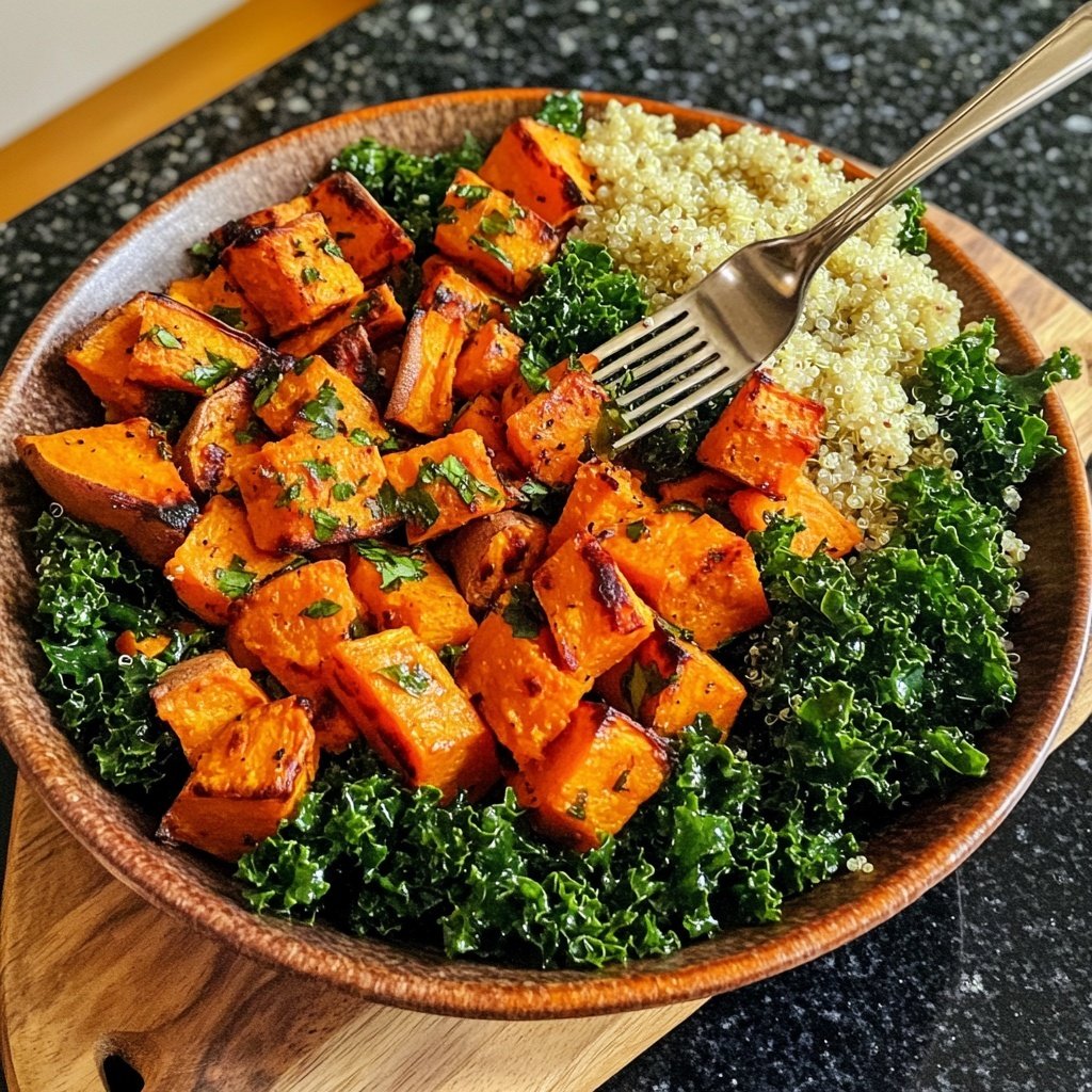 Süßkartoffel-Buddha-Bowl mit Grünkohl und Quinoa