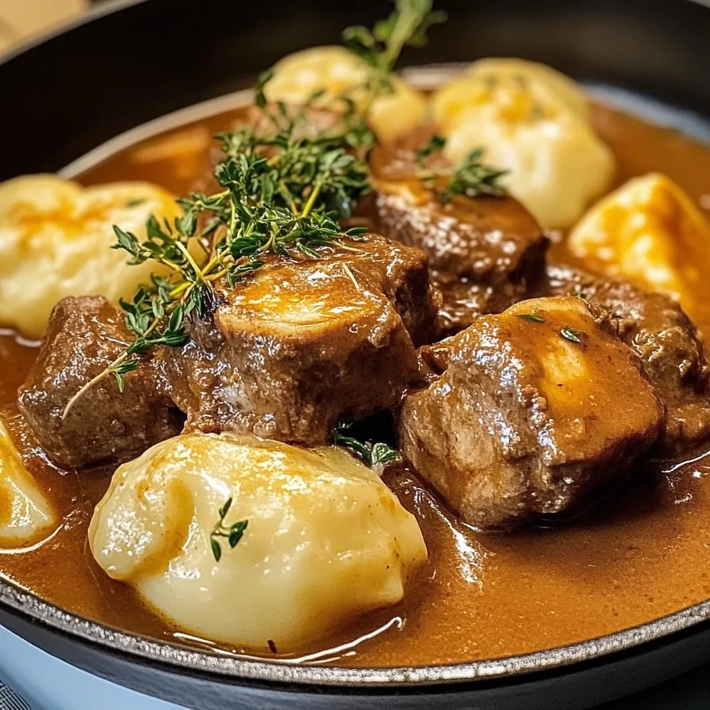 Butterzartes Rahmgulasch mit Serviettenknödel